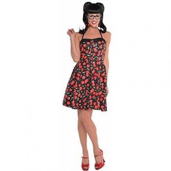 Amscan 845868-55 Rockabilly Cherry Dress, Black, Adult Standard Size