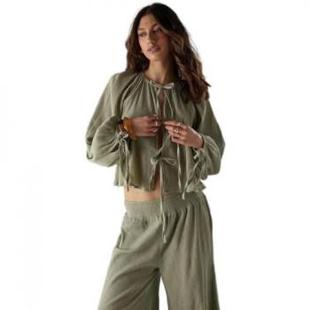 Light Linen Boho Tie Front Blouse