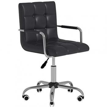 Executive PU Leather Swivel Office Stool with Wheels and Armrests