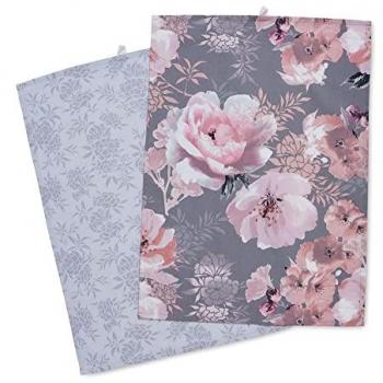 Catherine Lansfield “Dramatic Floral” Two-Size Tea Towel Pair – Grey
