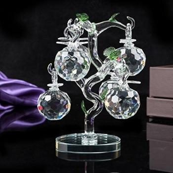 London Boutique Crystal Glass Apple Tree with 6 Multi-Coloured Apples