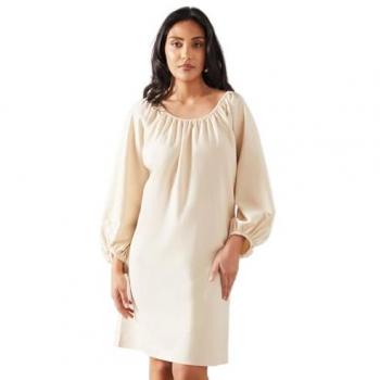 Wallis Petite Linen Shift Dress, Frill Sleeves, Stone (Size 16)