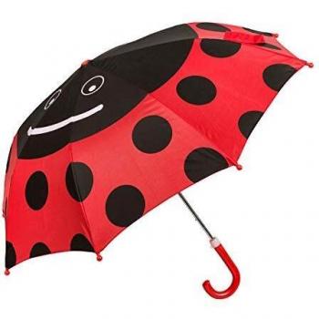 Buntes Schutzschild – Idena 53091 Regenschirm für Kids, 70 cm, Marienkäfer‑Motiv, schwarz-rot