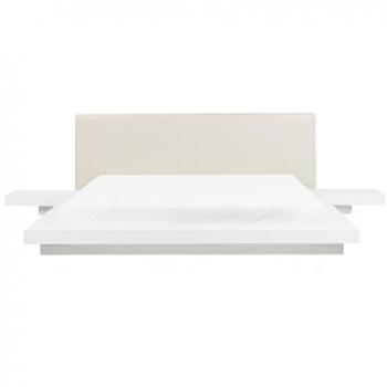 Modern White Super King Size Platform Bed 6ft with Side Tables