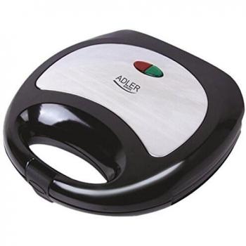 Adler AD3015 Sandwichera, 2 Sandwiches, Placas Antiadherentes, Tostado Perfecto, Acero Inoxidable, Compacta, Negro/Plata, 850W