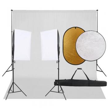 VidaXL Kit de estudio fotográfico con luces, fondo y reflector
