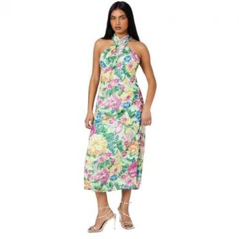 Oasis Petite Occasion Floral Halterneck Jacquard Midi Dress Sage (Sizes: 12, 10, 8, 6 UK) for Women