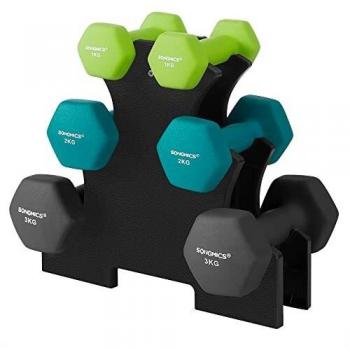 SONGMICS Ergonomisches Kurzhantel Set mit Hantelständer, 2 x 1 kg, 2 x 2 kg, 2 x 3 kg, für ein effektives Workout
