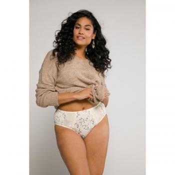 Slip a vita alta con pizzo floreale, Donna, Beige, Taglia: 56/58, Cotone/Fibre sintetiche/Elastan
