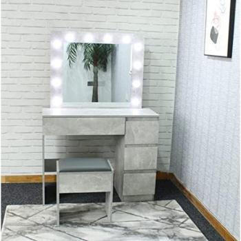 Stone Grey LED Vanity Dressing Table with 4 Drawers and Padded Stool