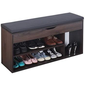 Ricoo Scarpiera con panca ingresso in rovere marrone scuro da 104x49x30cm WM034-EB-A