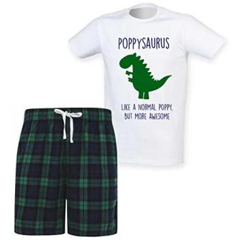 Men’s Large Green 60‑Second Poppy Dino Tartan Nightwear
