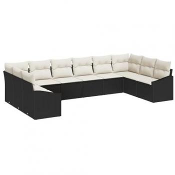 Set di Divani Poliestere Nero 10 Pezzi con Cuscini