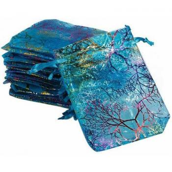 Hochzeitsgeschenke Organza Taschen 9x12cm, Bunte Blau, Kordelzugbeutel (25/50/100 Stück)