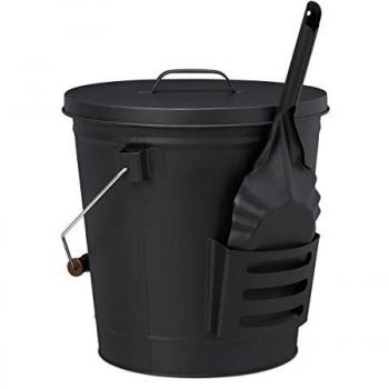Seau Noir Relaxdays – Contenant Acier 19 L, Couvercle et Pelle Inclus