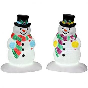 Pupazzi di Neve con Cappello di Agrifoglio per Villaggio di Natale Set di 2 H7.3cm