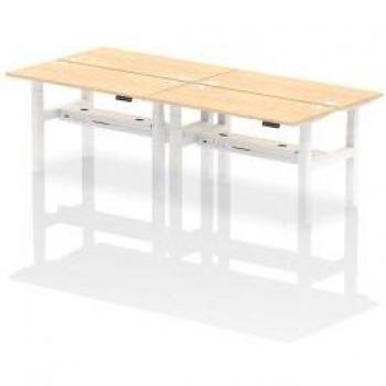 Dynamic Air Back-to-Back W1400 x D600mm Height Adjustable Sit Stand 4 Person Bench Desk With Cable Ports Maple Finish White Frame