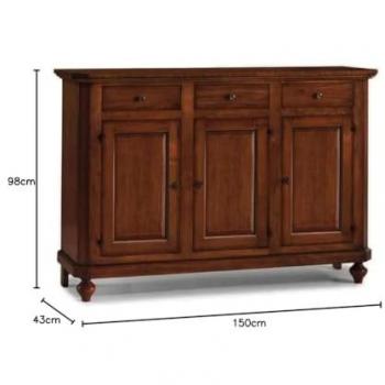 Madia Credenza Napoletana in Legno 3 Ante Tinta Noce 150x43x98 Arte Povera