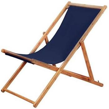 Chaise de Camping Pliable en Bois et Tissu Bleu