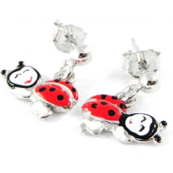 H9157 – Boucles Argent‑Rouge “Coccinelles” (Suzette & Benjamin)