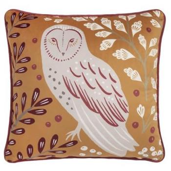 Enchanted Owl Print Velvet Cushion