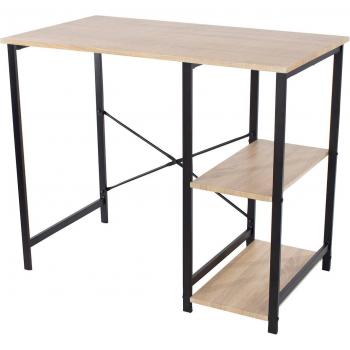 Loft Home Office Study Desk With Side Storage, Oak Effect Top With Black Metal Legs