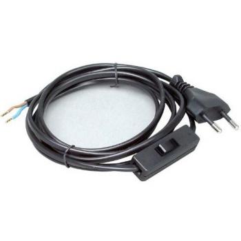 Câble d'alimentation Euro avec interrupteur 2m H03VVH2-F 2x0,75 Noir