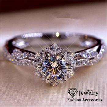 Cubic Zirconia Flower Design Anniversary Ring