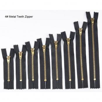 Close-End Black Brass Zippers #4, 11cm-22cm Length for Pants and Jackets, 5 Pack