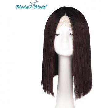 Peluca Bob Recta Ombre Azul 12” de Encaje Sintético para Mujer