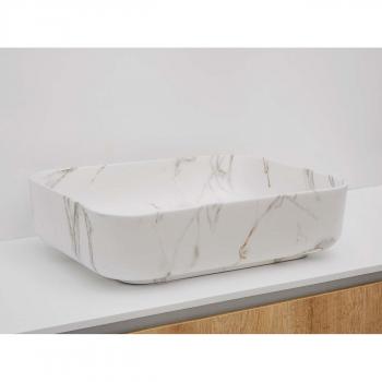 Vasque Riho Livit rectangle 50x39x13 cm en céramique marbre blanc mat