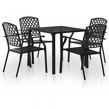VidaXL 5-Personen-Gartenmöbel-Set, schwarz lackiertes Stahlgestell