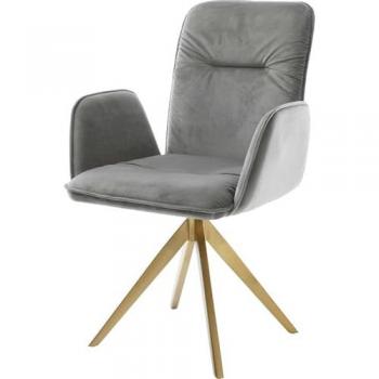 Chaise-pivotante Vinja-Flex velours gris cadre croisé angulaire or pivote sur 180°