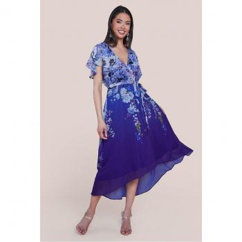 Azure Whispering Petals Chiffon Midi