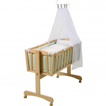 Naturholz‑Wiegen-Set „Bärchen“ inkl. Bettwäsche 80×80 cm