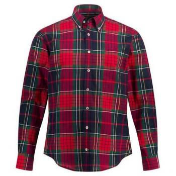 Long‑Sleeve Karo Businesshemd Herren Rot JP1880 Leinenoptik