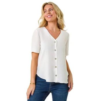 Roman Women's Small V-Neck Button-Through Blouse – White (Size 18)