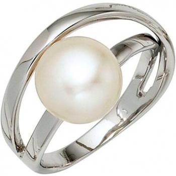 Rhodiertes 925 Silber perlenförmiger Damen Ring – 1 Süßwasserperle – Gr. 60