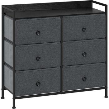 Woltu 6-Drawer Bedroom Chest – Black Wood & Dark Grey