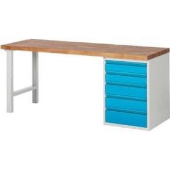 Etabli STIER 5 tiroirs, dimensions 2000x700x840 mm, teintes RAL 7035 et RAL 5012
