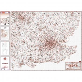 Standard Matte Paper Postcode District 8 Map – South East England (Grey Scale)