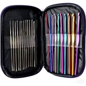 22-Piece Set of Aluminum Crochet Hooks for Crafts with Case