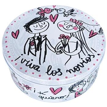 Caja metálica viva los novios, Acabado mate, Ø22xH9cm