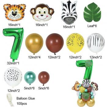Globos de cumpleaños con números de animales de Safari