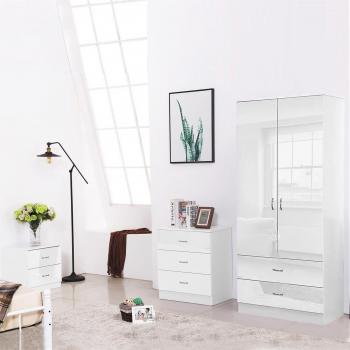Elegant 2 Door 2 Drawer Wardrobe in High Gloss White