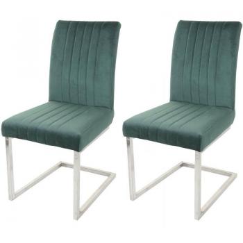 Chaises cantilever 096, ensemble de 2, velours vert et inox brossé