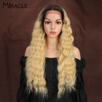 MIRACLE 28 Long Wavy Synthetic Lace Front Wig Ombre Blonde