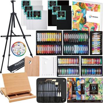 Ensemble de peinture 142 pièces avec chevalet en aluminium et bois massif