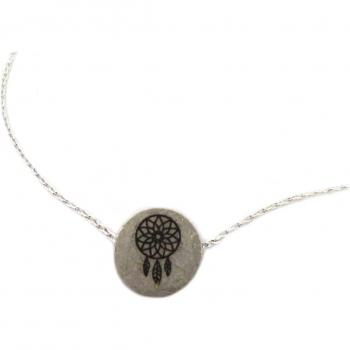 Bracelet artisanal 'Boho' argenté avec motif dreamcatcher 12x12 mm