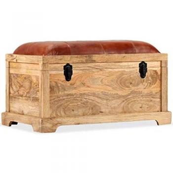 VidaXL Cassapanca in Vera Pelle e Legno Massello di Mango